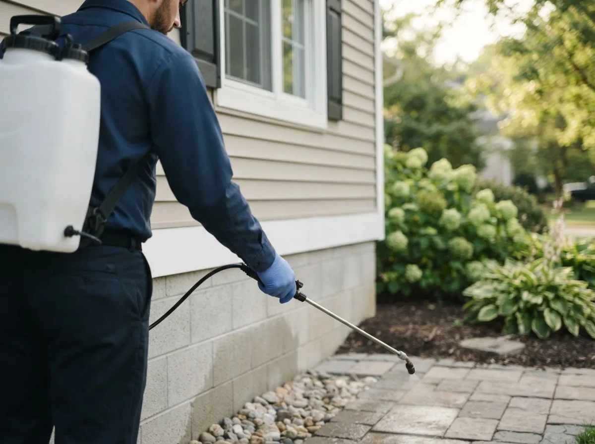 Pest control technician inspecting a home in La Loma, NM